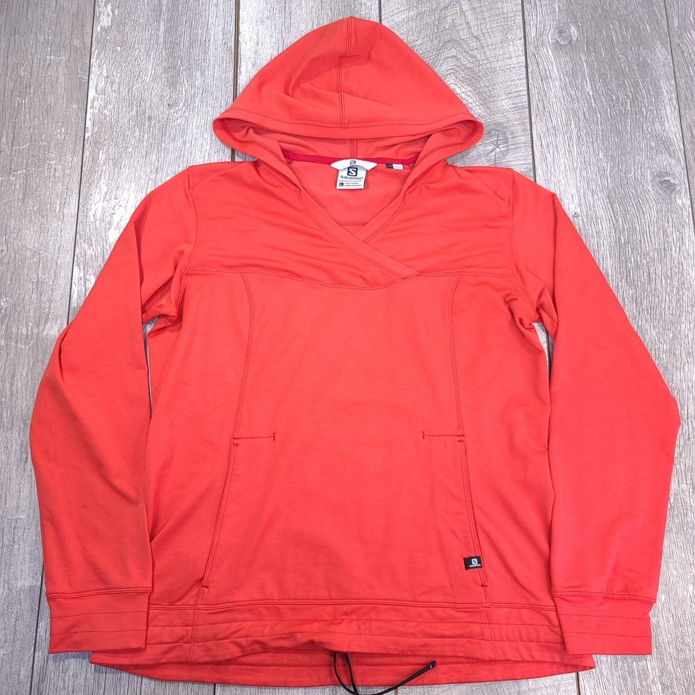 Salomon Hoodie Womens Large Orange ActiTherm Pullover Activewear Sweater Jacket